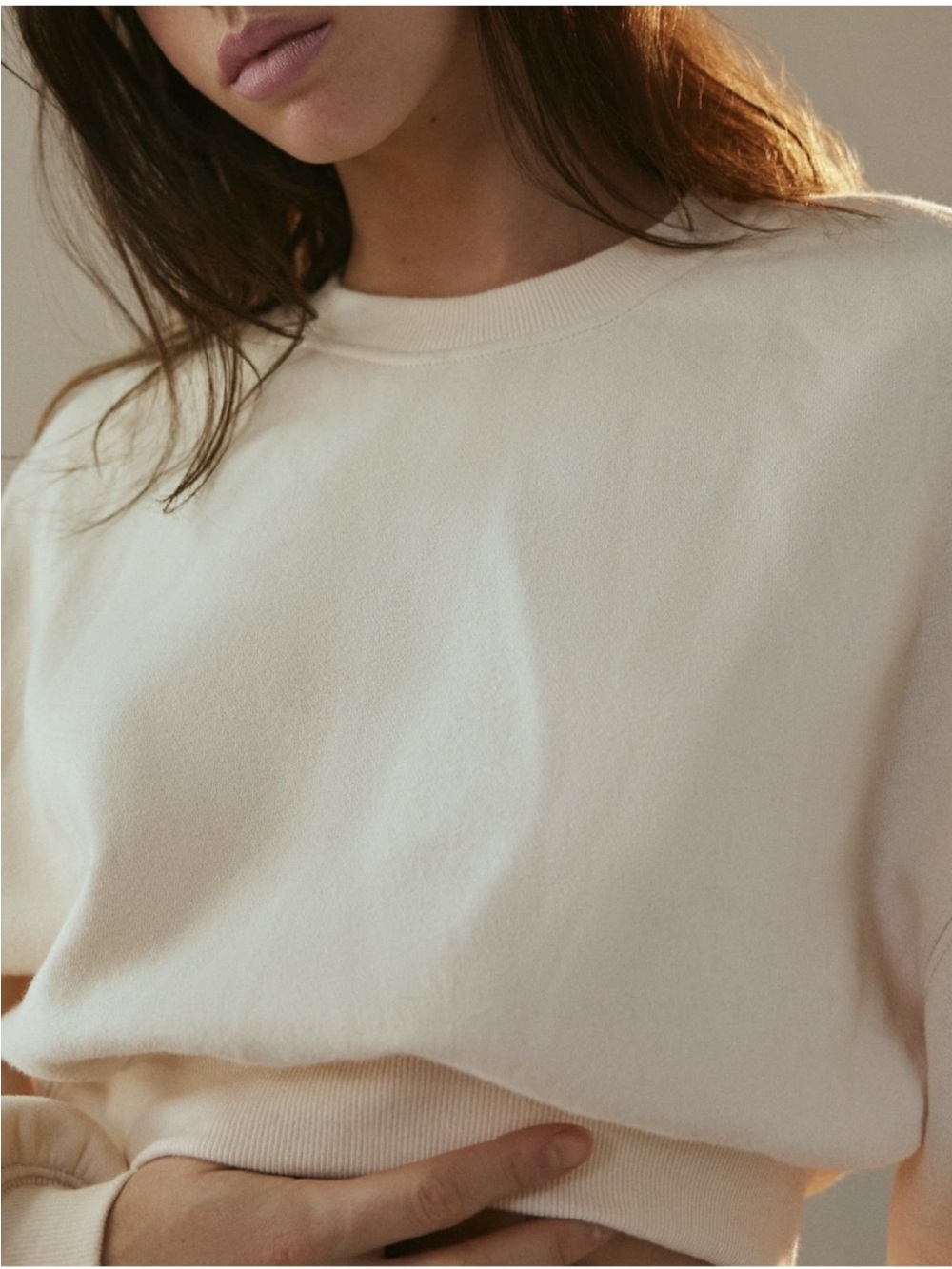 NWOT Urban Outfitters Cream Cropped Long-Sleeve Crewneck Sweatshirt
